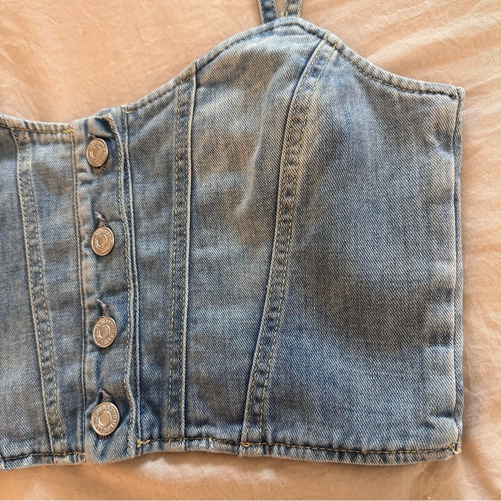 7 for all mankind bustier denim crop top - Picture 3 of 6